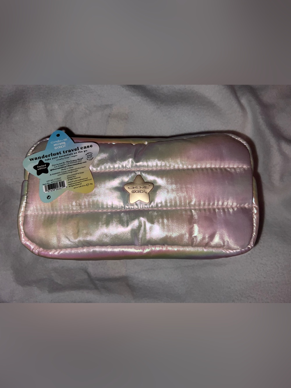 NWT~Creme Shop x Onch (sp?) Wanderlust Iridescent Pink Quilted Cosmetic Pouch